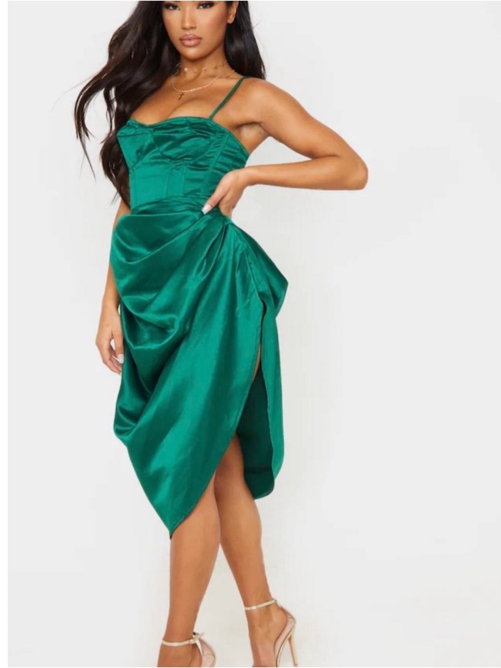 NEW Matching Skirt Corset Tank Top Set Dress Green Satin Pretty Little Thing